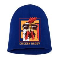 Mens Chicken Daddy Vintage Poultry Farmer Rooster Wearing Shades Gift Short Acrylic Beanie