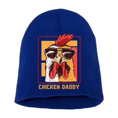 Mens Chicken Daddy Vintage Poultry Farmer Rooster Wearing Shades Gift Short Acrylic Beanie