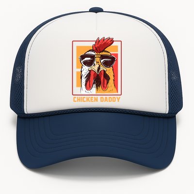 Mens Chicken Daddy Vintage Poultry Farmer Rooster Wearing Shades Gift Trucker Hat