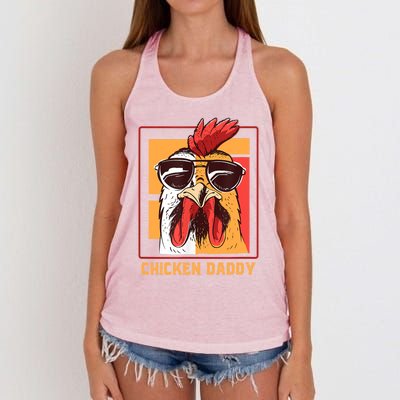 Mens Chicken Daddy Vintage Poultry Farmer Rooster Wearing Shades Gift Women's Knotted Racerback Tank