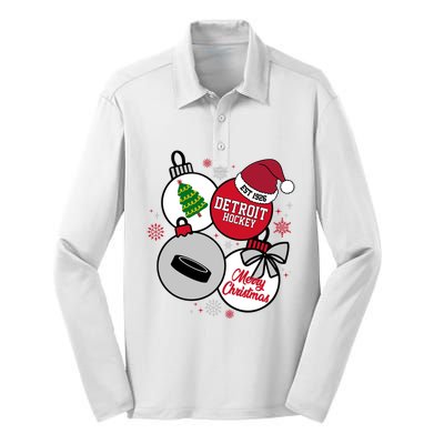 Merry Christmas Detroit Hockey Est 1926 Silk Touch Performance Long Sleeve Polo