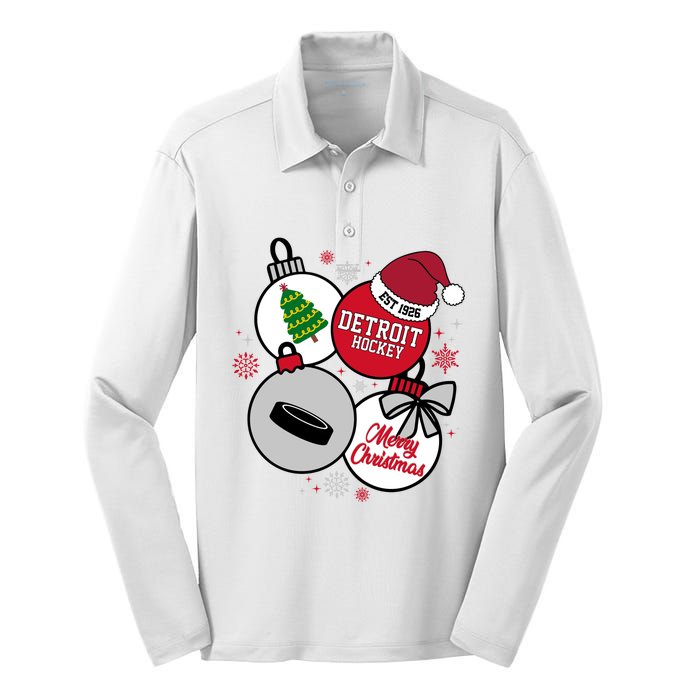 Merry Christmas Detroit Hockey Est 1926 Silk Touch Performance Long Sleeve Polo