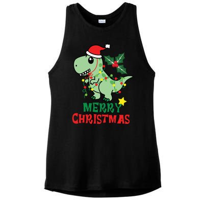 Merry Christmas Dino Holiday Ladies PosiCharge Tri-Blend Wicking Tank