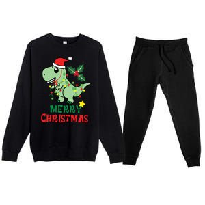 Merry Christmas Dino Holiday Premium Crewneck Sweatsuit Set