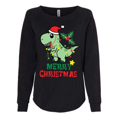 Merry Christmas Dino Holiday Womens California Wash Sweatshirt