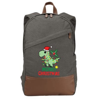 Merry Christmas Dino Holiday Cotton Canvas Backpack