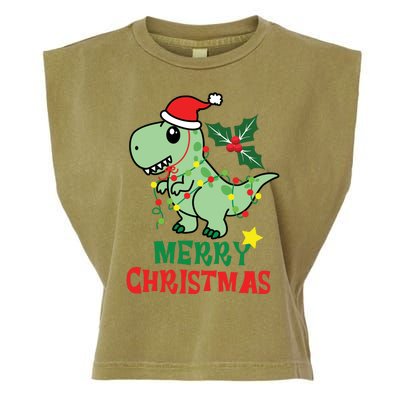 Merry Christmas Dino Holiday Garment-Dyed Women's Muscle Tee