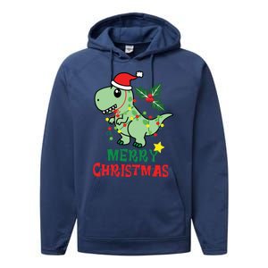 Merry Christmas Dino Holiday Performance Fleece Hoodie