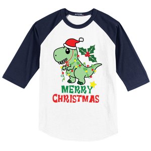 Merry Christmas Dino Holiday Baseball Sleeve Shirt