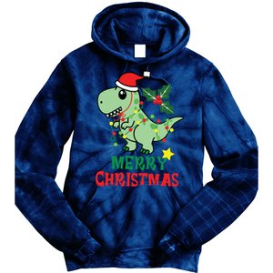 Merry Christmas Dino Holiday Tie Dye Hoodie