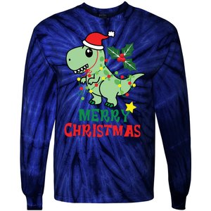 Merry Christmas Dino Holiday Tie-Dye Long Sleeve Shirt