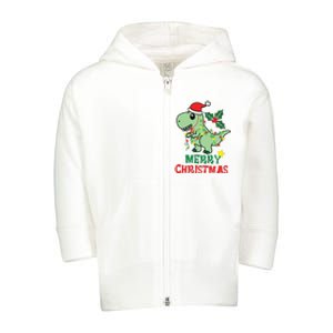 Merry Christmas Dino Holiday Toddler Zip Fleece Hoodie