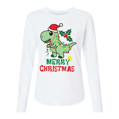 Merry Christmas Dino Holiday Womens Cotton Relaxed Long Sleeve T-Shirt