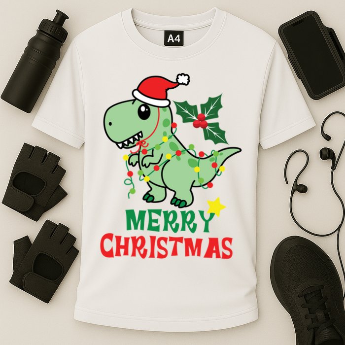 Merry Christmas Dino Holiday Cooling Performance Crew T-Shirt