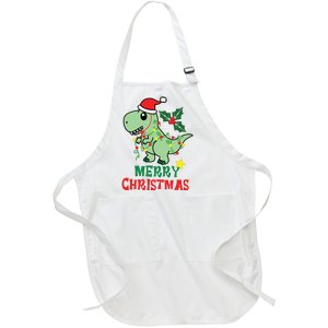 Merry Christmas Dino Holiday Full-Length Apron With Pockets