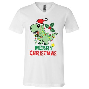 Merry Christmas Dino Holiday V-Neck T-Shirt