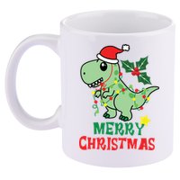 Merry Christmas Dino Holiday 11oz C Handle Ceramic Mug
