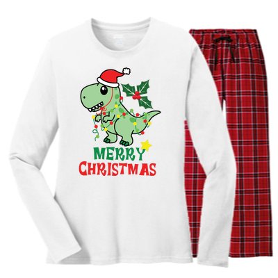 Merry Christmas Dino Holiday Women's Long Sleeve Flannel Pajama Set 