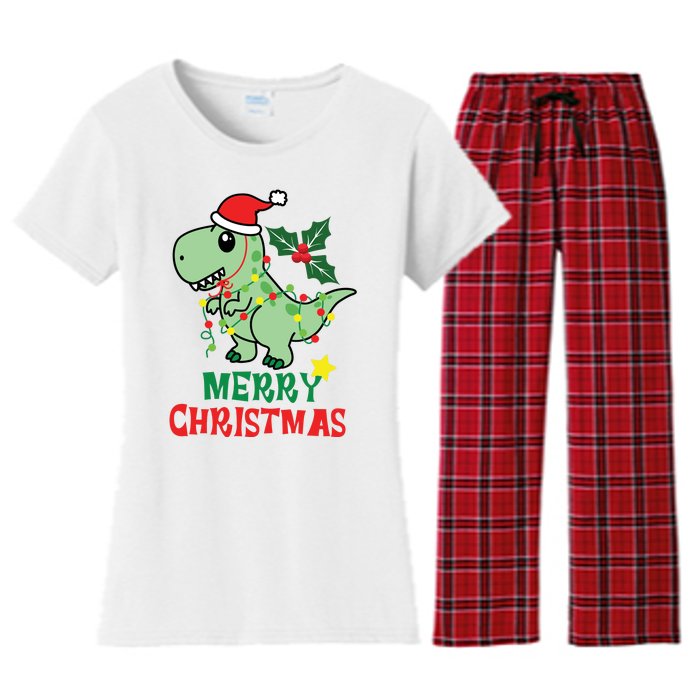 Merry Christmas Dino Holiday Women's Flannel Pajama Set