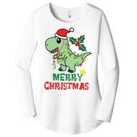 Merry Christmas Dino Holiday Women's Perfect Tri Tunic Long Sleeve Shirt