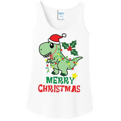 Merry Christmas Dino Holiday Ladies Essential Tank