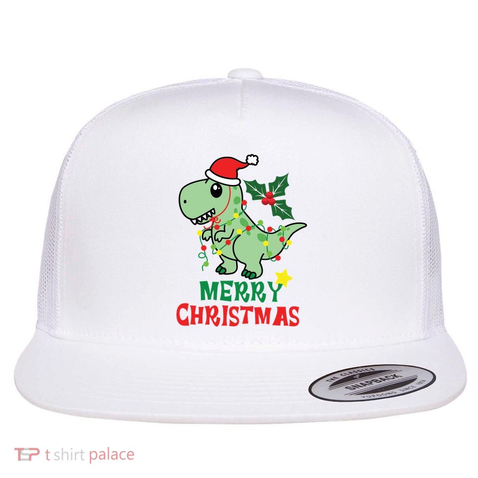 Merry Christmas Dino Holiday Flatbill Hat