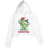 Merry Christmas Dino Holiday Crop Fleece Hoodie