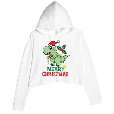 Merry Christmas Dino Holiday Crop Fleece Hoodie