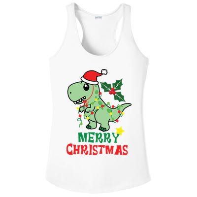 Merry Christmas Dino Holiday Ladies PosiCharge Competitor Racerback Tank