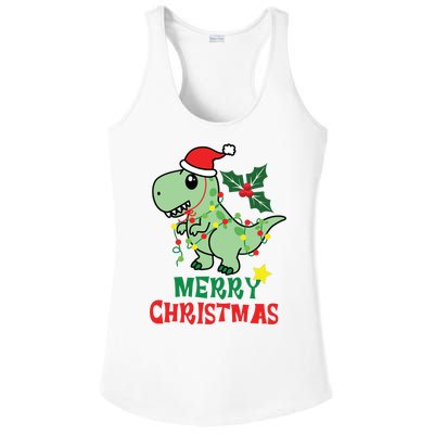 Merry Christmas Dino Holiday Ladies PosiCharge Competitor Racerback Tank