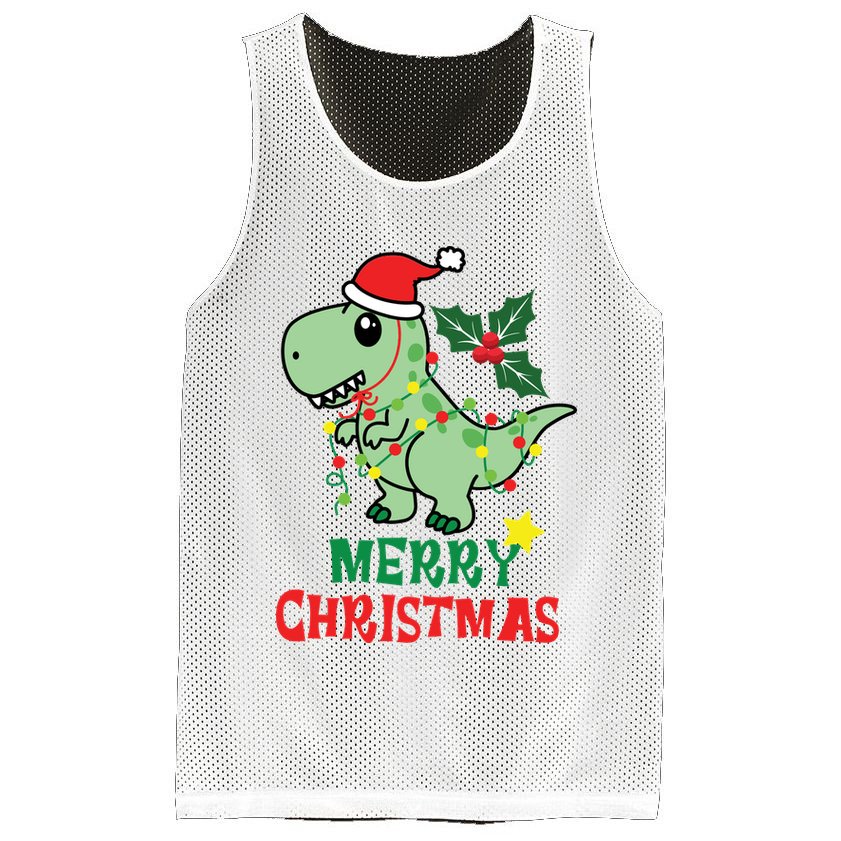 Merry Christmas Dino Holiday Mesh Reversible Basketball Jersey Tank