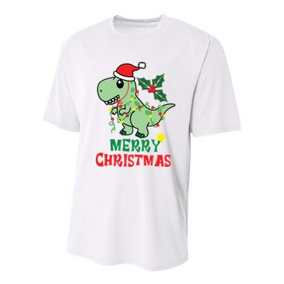 Merry Christmas Dino Holiday Youth Performance Sprint T-Shirt