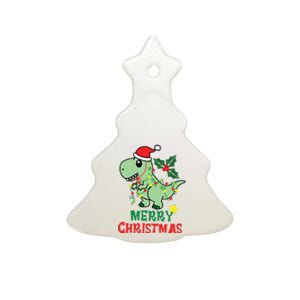 Merry Christmas Dino Holiday Ceramic Tree Ornament