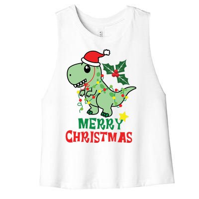 Merry Christmas Dino Holiday Women's Racerback Cropped Tank