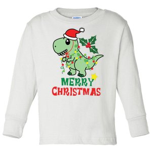 Merry Christmas Dino Holiday Toddler Long Sleeve Shirt