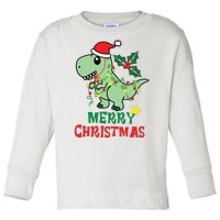 Merry Christmas Dino Holiday Toddler Long Sleeve Shirt