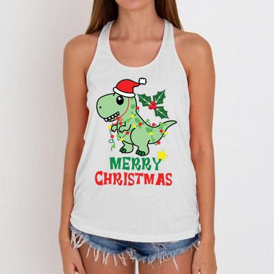 Merry Christmas Dino Holiday Women's Knotted Racerback Tank