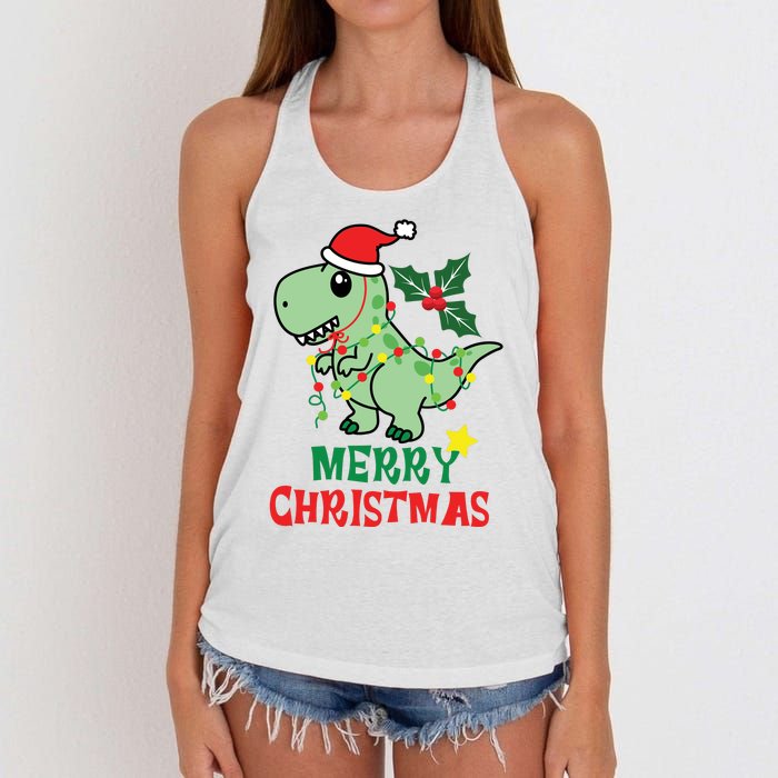 Merry Christmas Dino Holiday Women's Knotted Racerback Tank