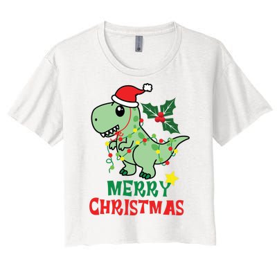 Merry Christmas Dino Holiday Women's Crop Top Tee