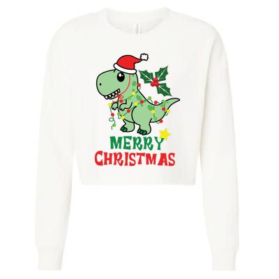 Merry Christmas Dino Holiday Cropped Pullover Crew