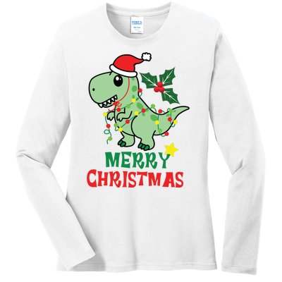 Merry Christmas Dino Holiday Ladies Long Sleeve Shirt