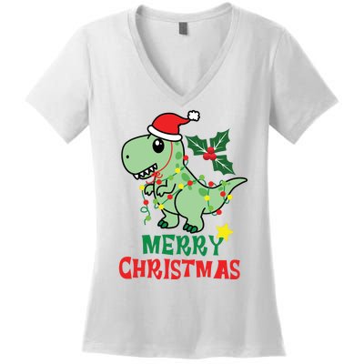 Merry Christmas Dino Holiday Women's V-Neck T-Shirt