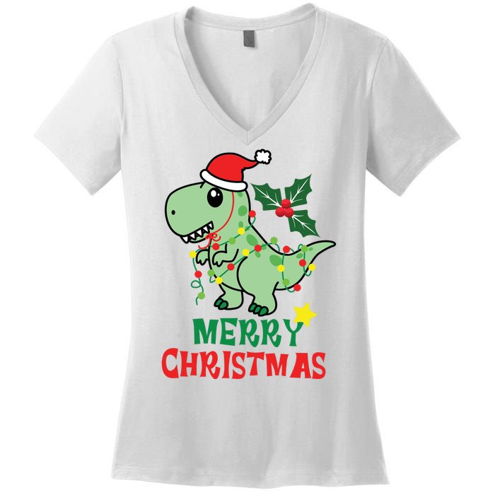 Merry Christmas Dino Holiday Women's V-Neck T-Shirt