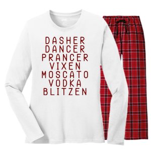 Merry Christmas Dasher Dancer Funny Holiday Women's Long Sleeve Flannel Pajama Set 