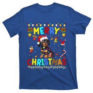 Merry Christmas Dachshund Santa Hat Lights Xmas Funny T-Shirt