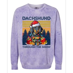 Merry Christmas Dachshund Dog Through The Snow Cute Gift Colorblast Crewneck Sweatshirt