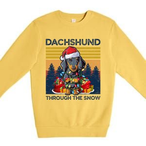 Merry Christmas Dachshund Dog Through The Snow Cute Gift Premium Crewneck Sweatshirt