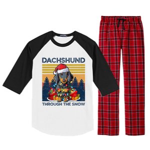 Merry Christmas Dachshund Dog Through The Snow Cute Gift Raglan Sleeve Pajama Set