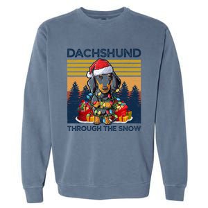 Merry Christmas Dachshund Dog Through The Snow Cute Gift Garment-Dyed Sweatshirt