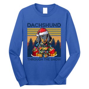 Merry Christmas Dachshund Dog Through The Snow Cute Gift Long Sleeve Shirt